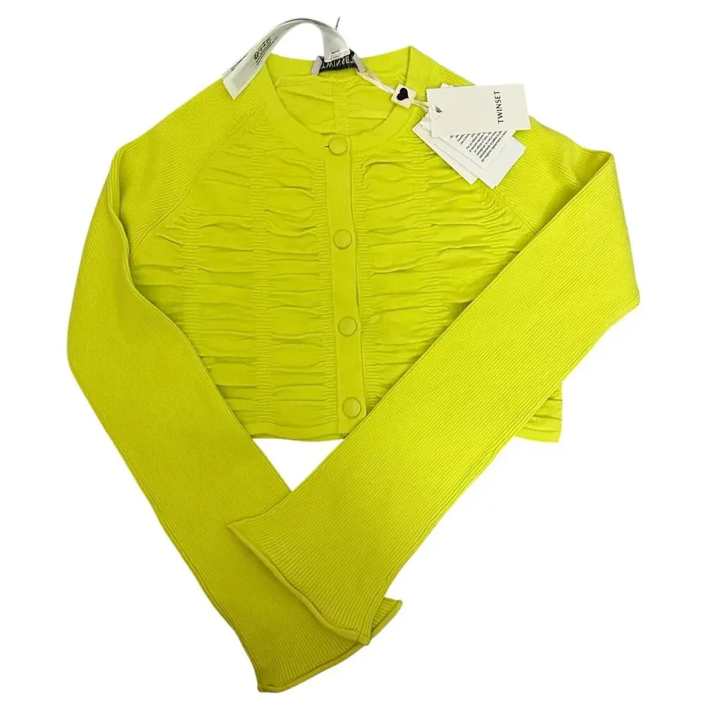 Twinset Girls' Shirred Cardigan In Yellow Neon Size 14 Brand New - Picture 3 of 13